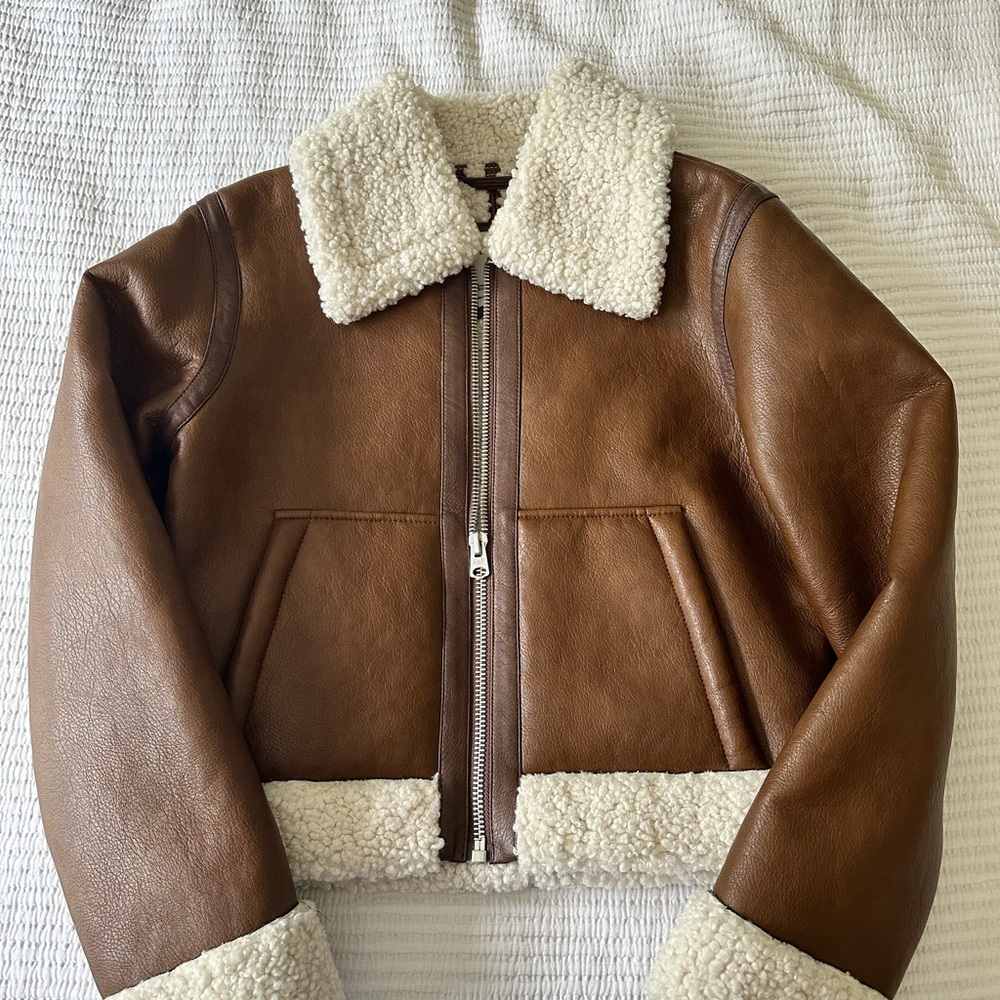 Abercrombie Vegan Leather Sherpa Bomber Jacket